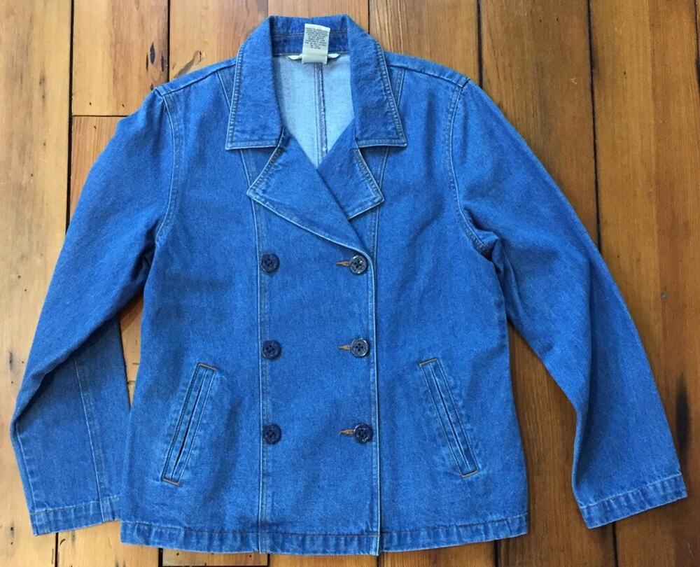 LL Bean Womens Pea Coat Peacoat Style Denim Jean Jacket Small Reg 38" Chest